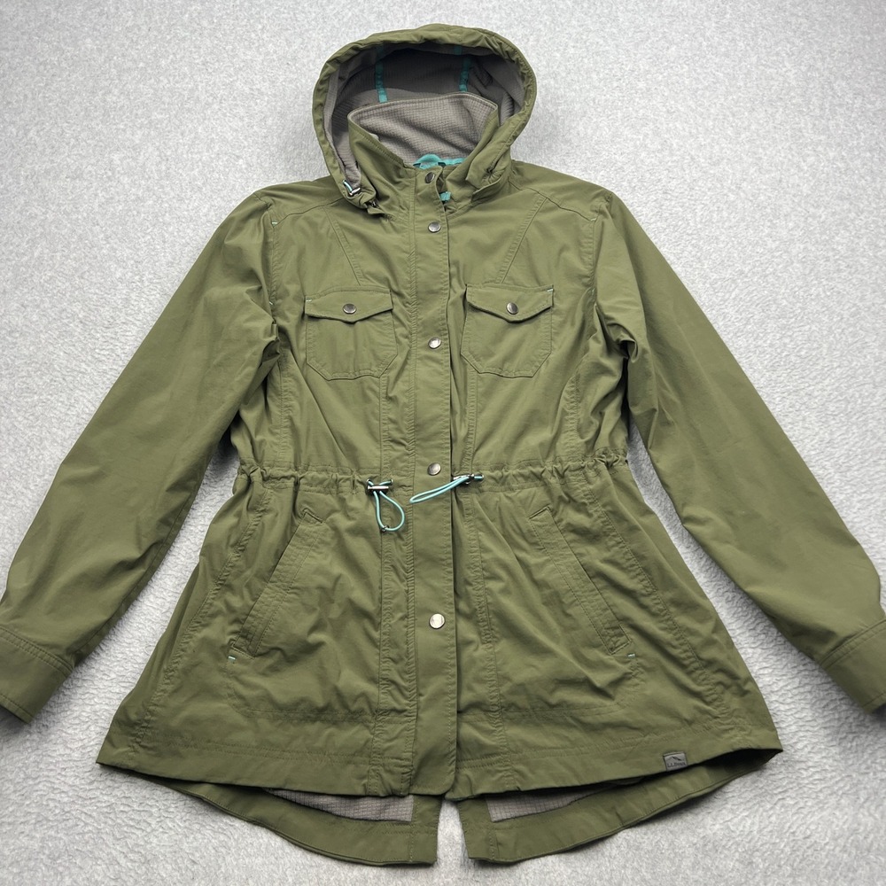 LL Bean Boundless Softshell Jacket Womens Large Green Hooded Drawstring 500023